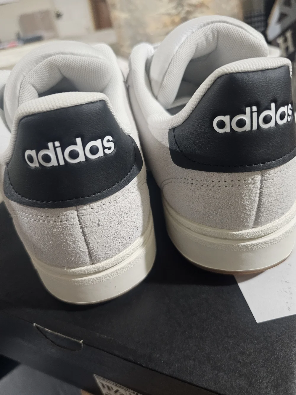 Adidas White Suede Sneakers with Black Stripes